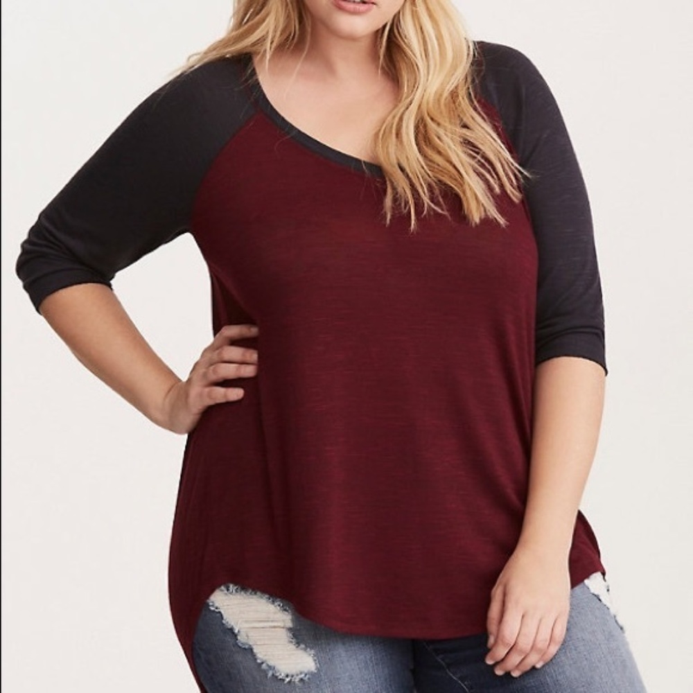 Torrid Soft Knit Raglan 3/4 Sleeve Shirt 0X XL
